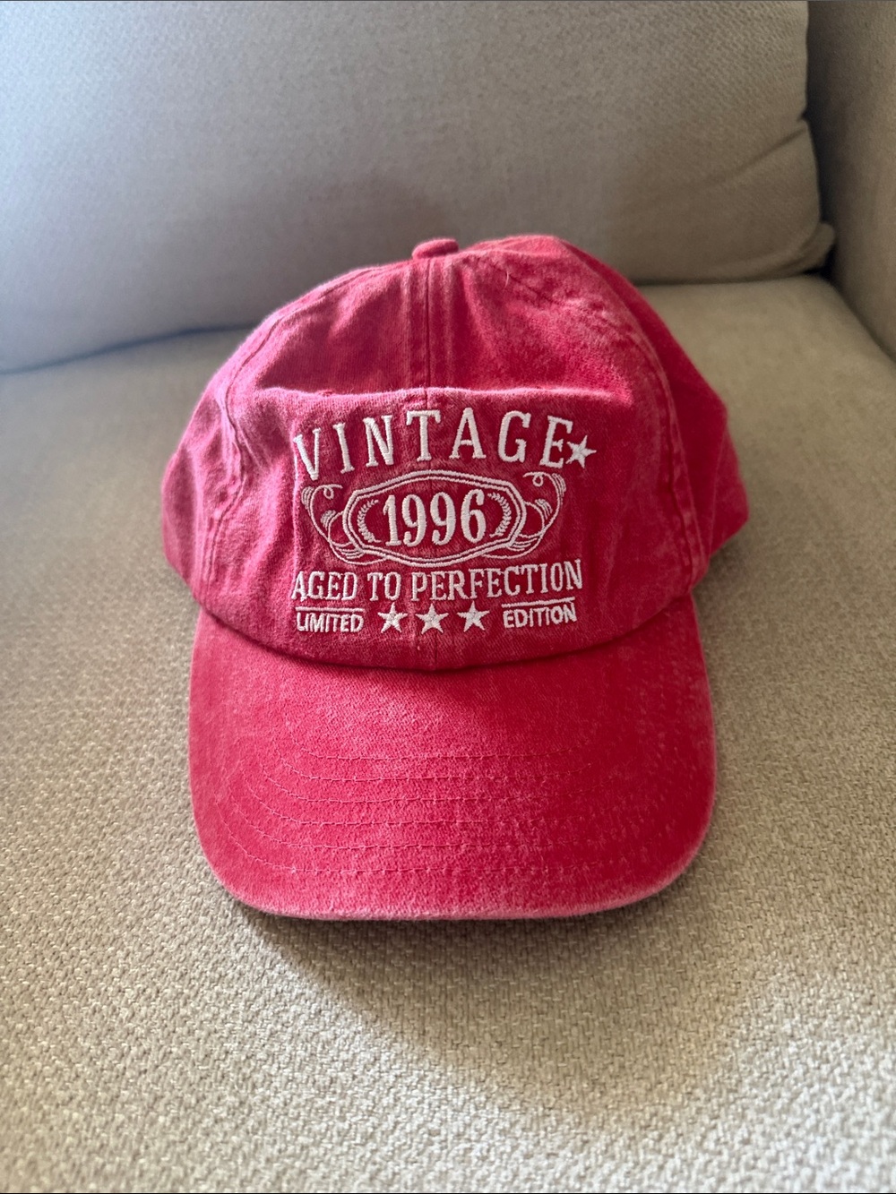Vintage-Style Red Kids Cap with '1996' Embroidery